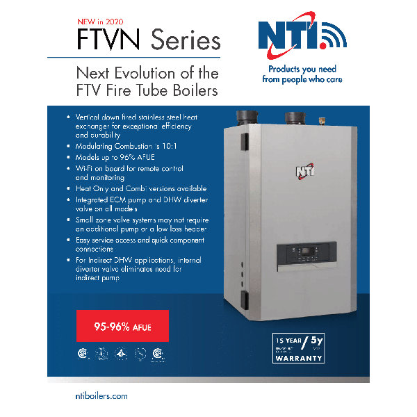 NtiFtvn150, Ftvn Series GasFired Condensing Boiler, 11,000 110,000